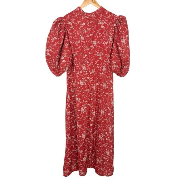 NWT Missguided High Neck Puff Sleeve Midi Dress Red Floral Size US 12 - Picture 7 of 15